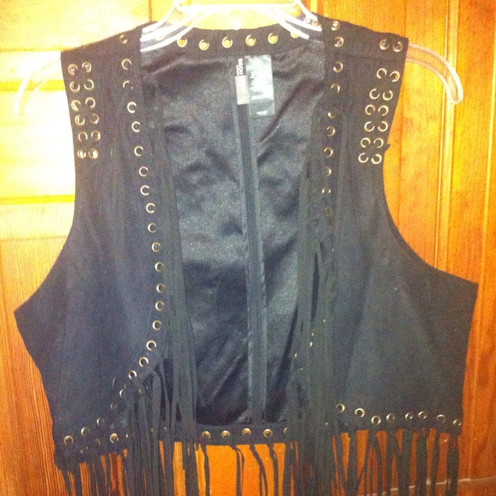 Bisou Bisou Black Fringe Vest